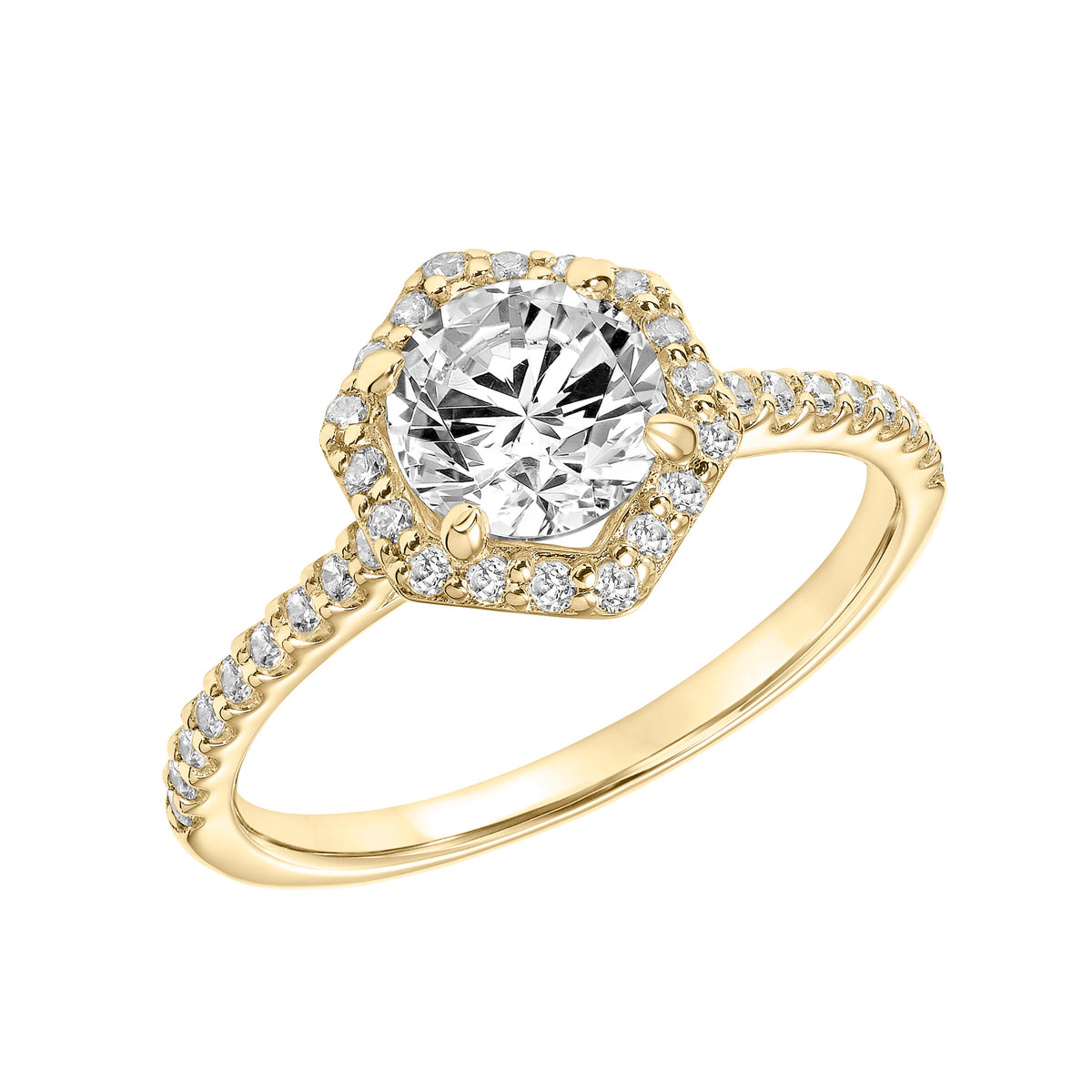 Contemporary Hexagon Halo Diamond Engagement Ring