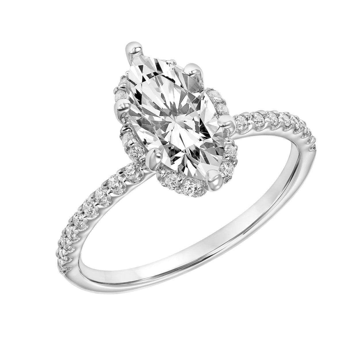 Classic Six Prong Setting Engagement Ring with Hidden Halo and Diamond Shank