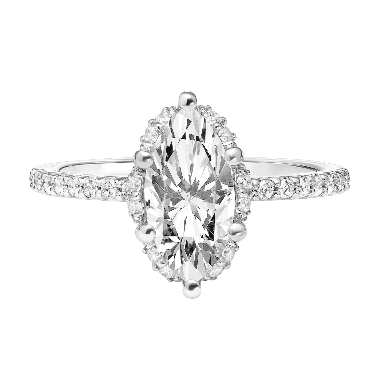 Classic Six Prong Setting Engagement Ring with Hidden Halo and Diamond Shank