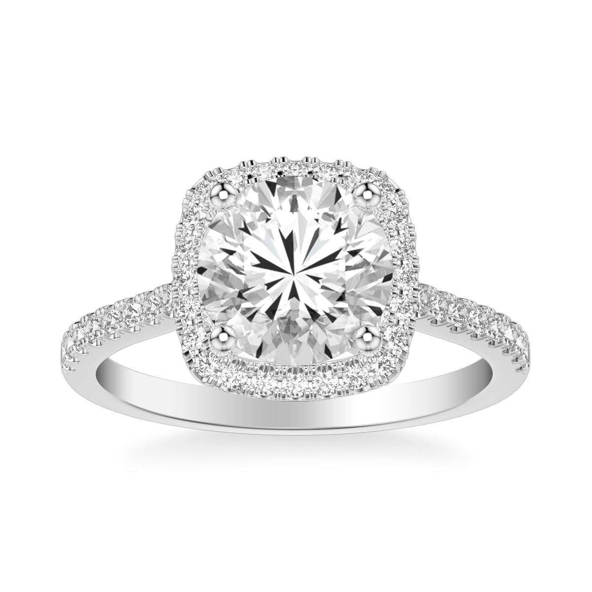 Classic Round Diamond Halo Engagement Ring with Diamond Shank