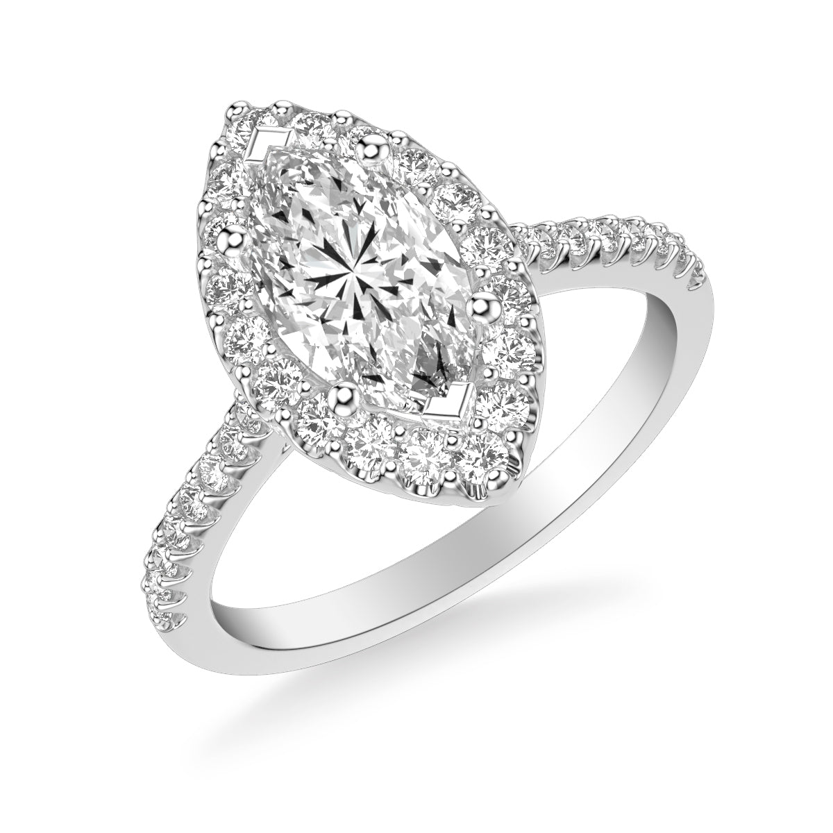 Classic Marquise Diamond Halo Engagement Ring with  Diamond Shank