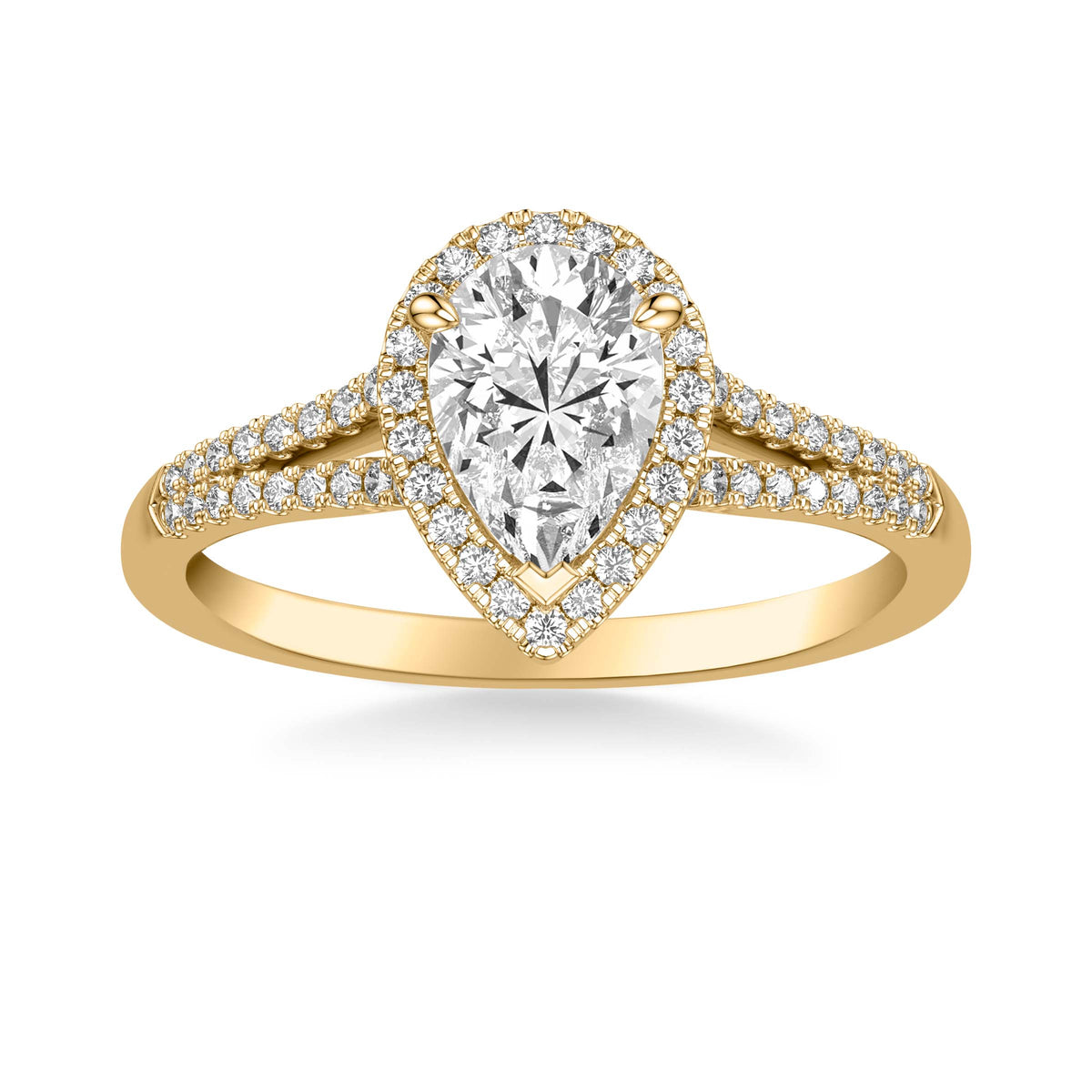 Contemporary Pear Halo Split Shank Diamond Engagement Ring