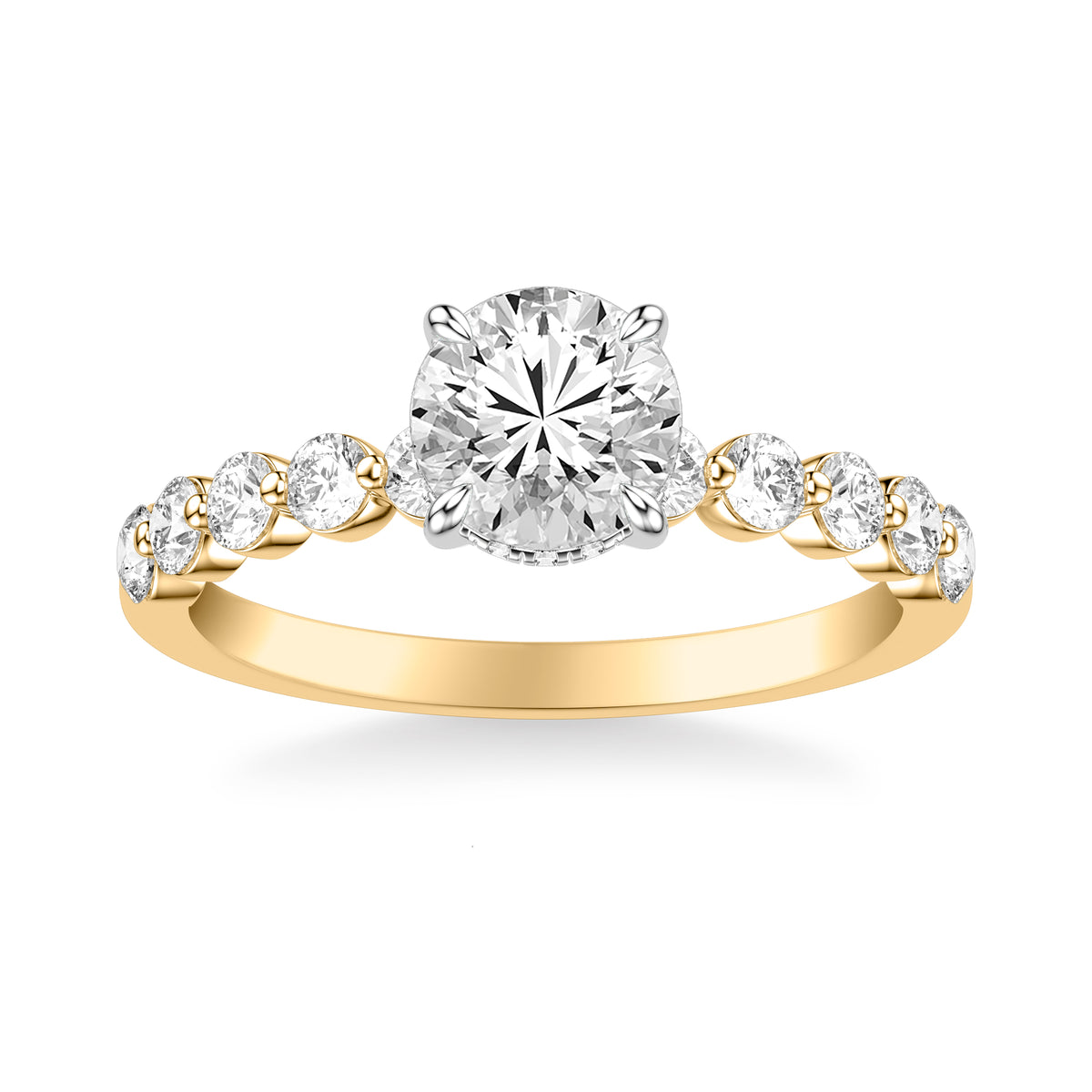 Classic Engagement Ring with Hidden Diamond Halo and Single Shared Prong Diamond Shank