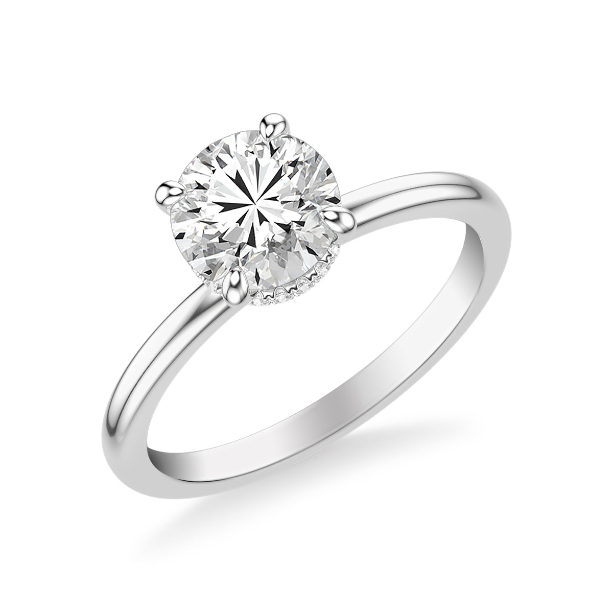 Classic Solitaire Engagement Ring with Diamond Collar and Polished Shank