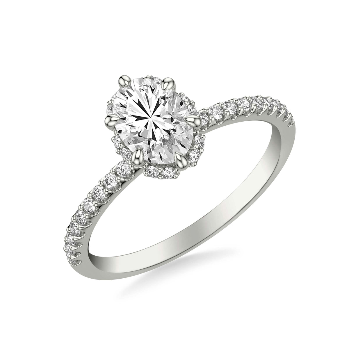 Classic Six Prong Setting Engagement Ring with Hidden Halo and Diamond Shank
