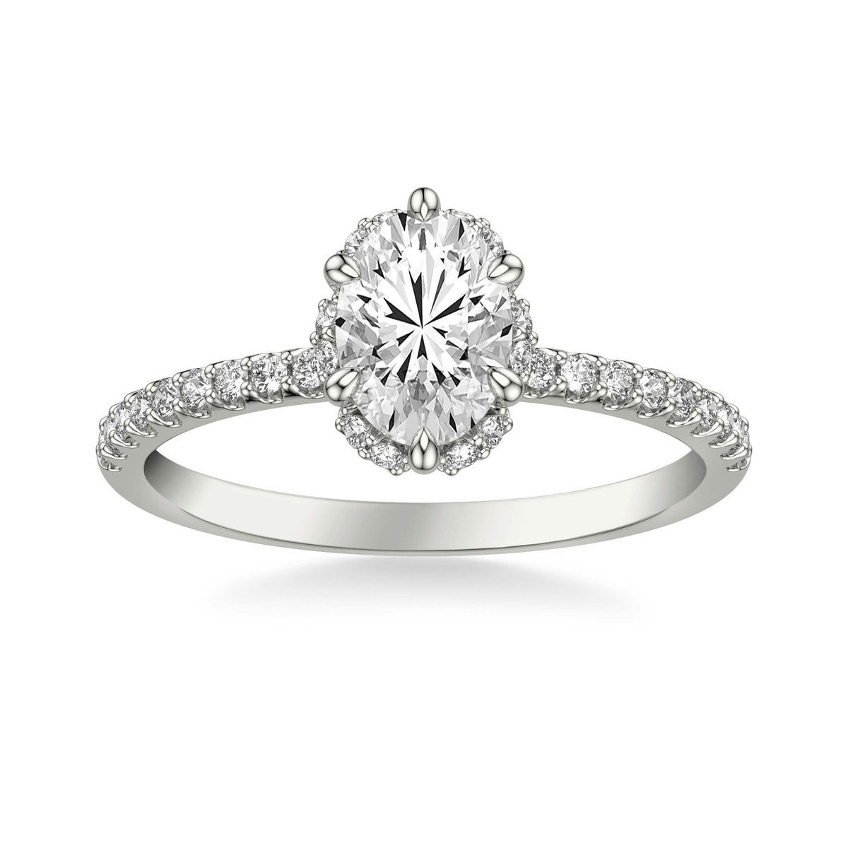Classic Six Prong Setting Engagement Ring with Hidden Halo and Diamond Shank