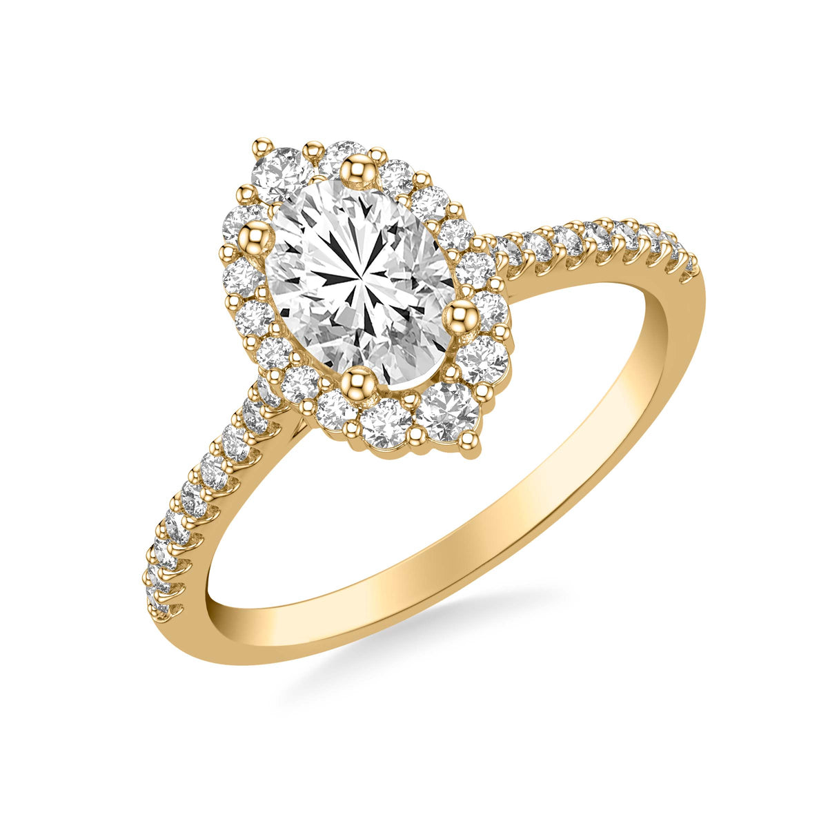 Classic Oval Diamond Halo Engagement Ring with Graduated Diamonds and  Diamond Shank