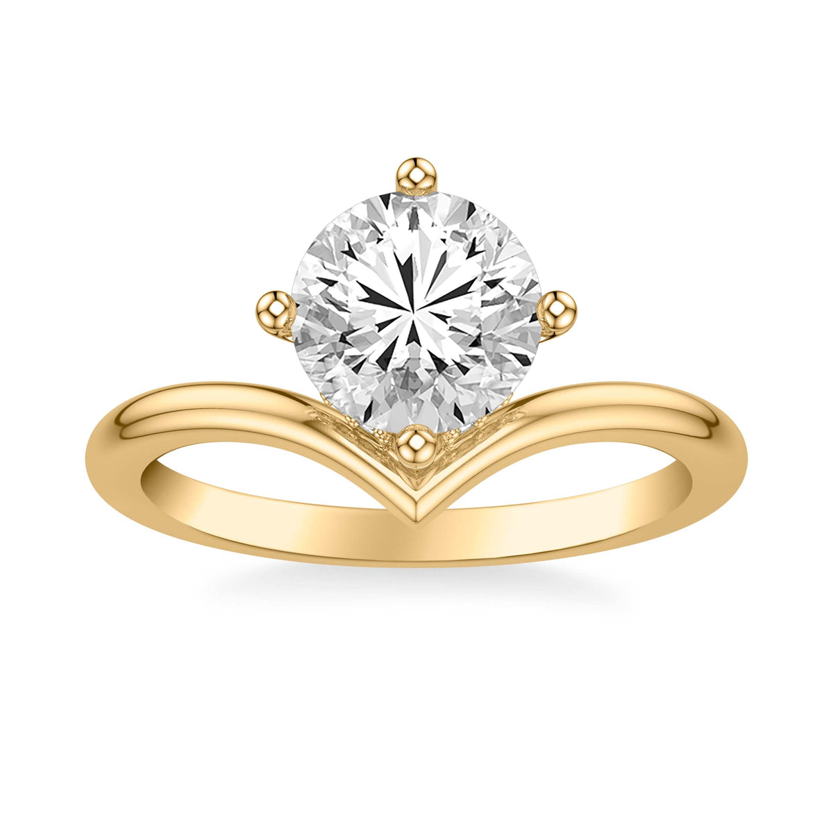Contemporary Floating Diamond Engagement Ring with V Curved Polished Shank
