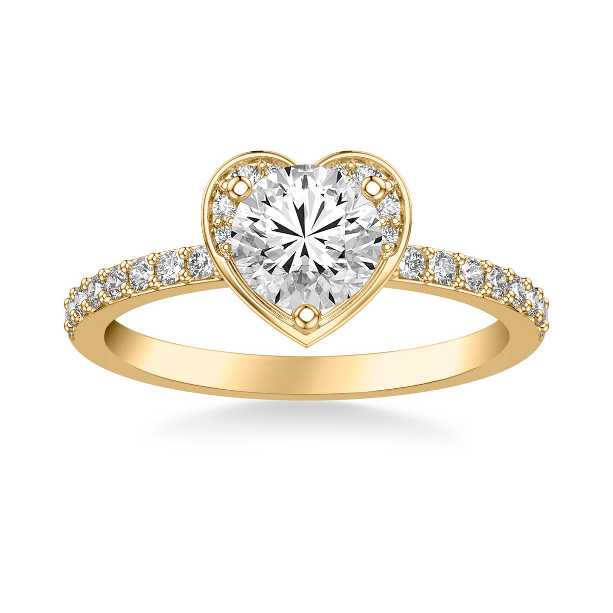 Classic Round Diamond Heart Shaped Halo Engagement Ring with  Diamond Shank
