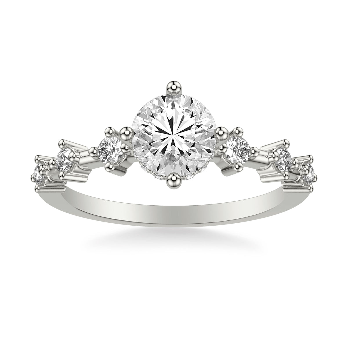 Contemporary Engagement Ring with Hidden Halo and Single Diamond Station Accented Band