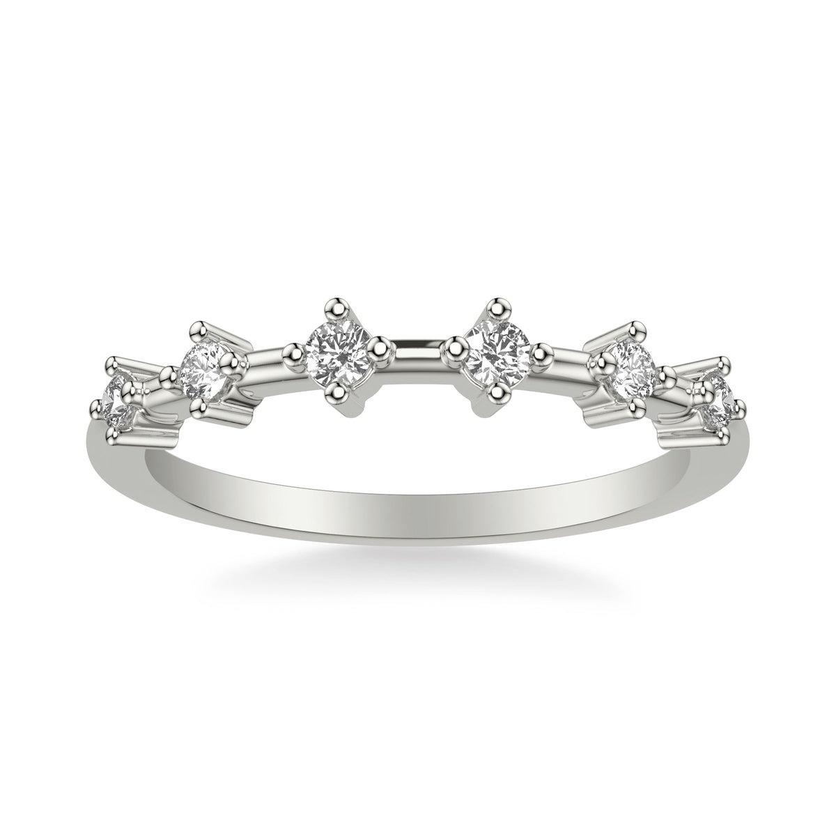 Contemporary Wedding Band with Single Diamond Station Accents