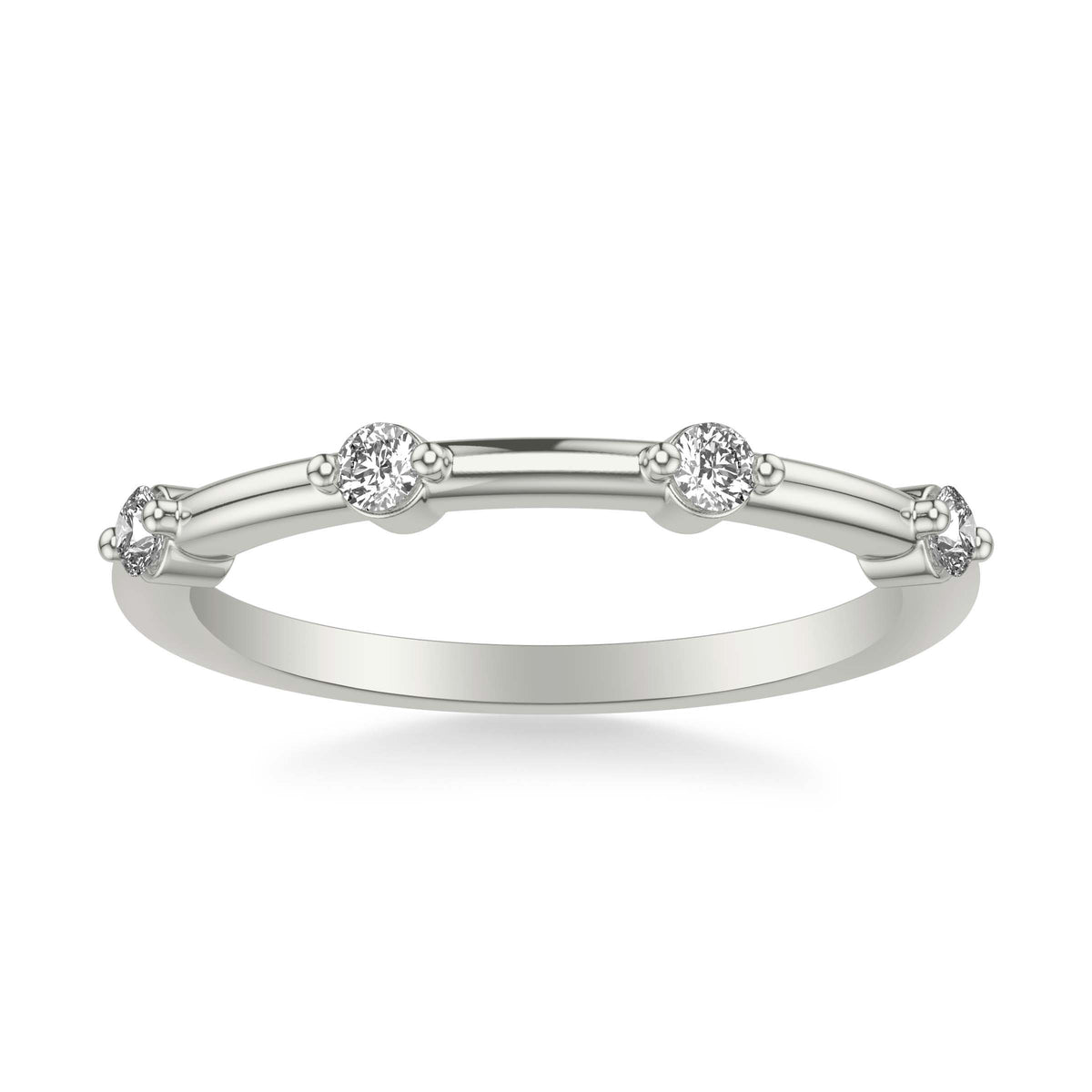 Contemporary Wedding Band with Single Diamond Station Accents