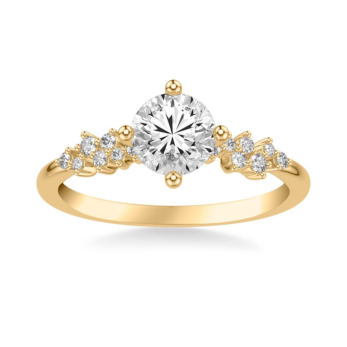 Contemporary Engagement Ring with East West Prong Setting and Scattered Diamond Accented Band
