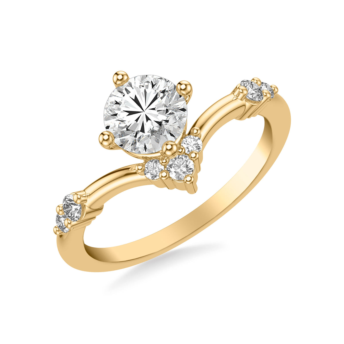 Contemporary V Curved Wedding Band with Cluster Diamond Stations