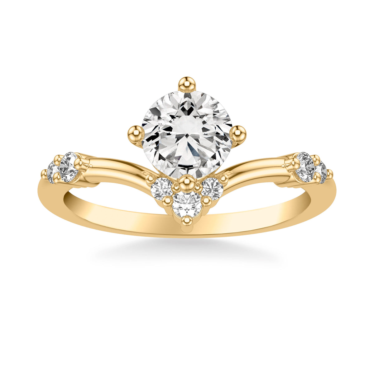 Contemporary V Curved Wedding Band with Cluster Diamond Stations