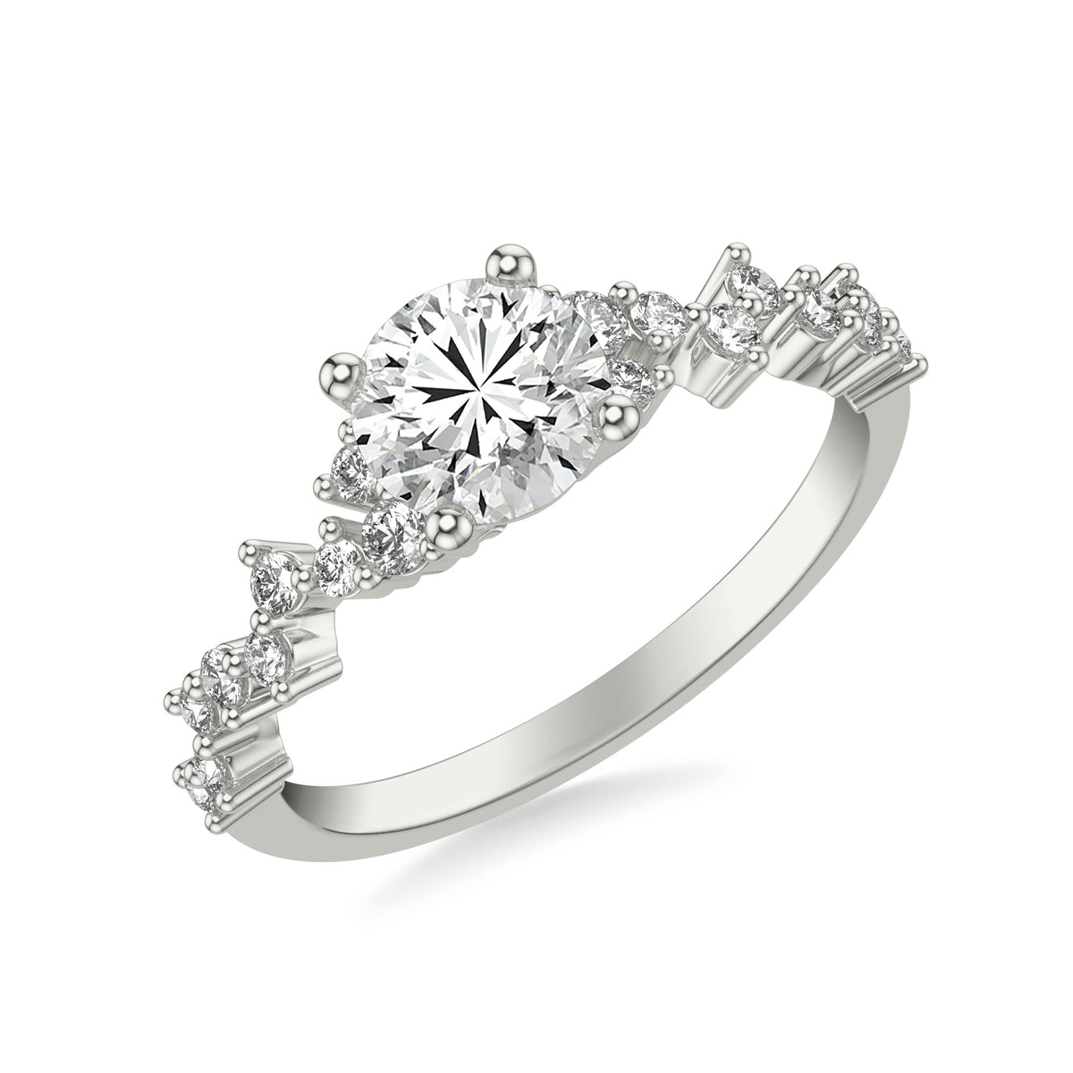 Contemporary Engagement Ring with Scattered Diamond Accented Band