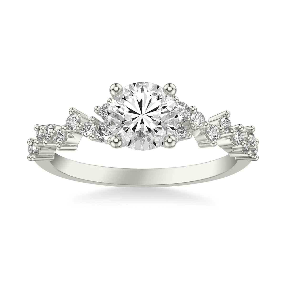 Contemporary Engagement Ring with Scattered Diamond Accented Band