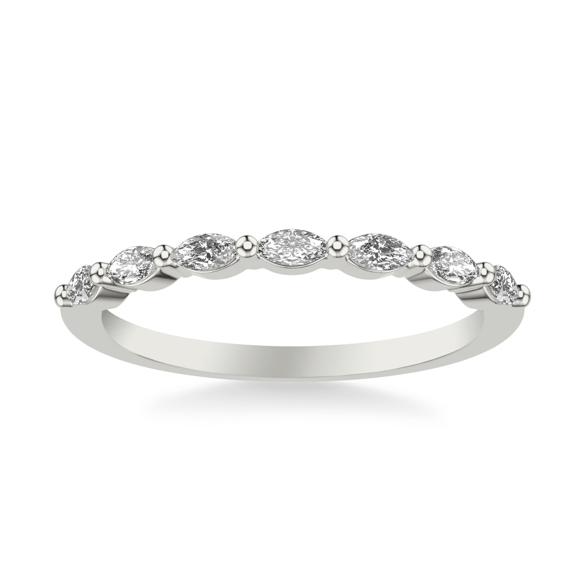 Contemporary Wedding Band with Marquise Diamonds and Shared Prongs