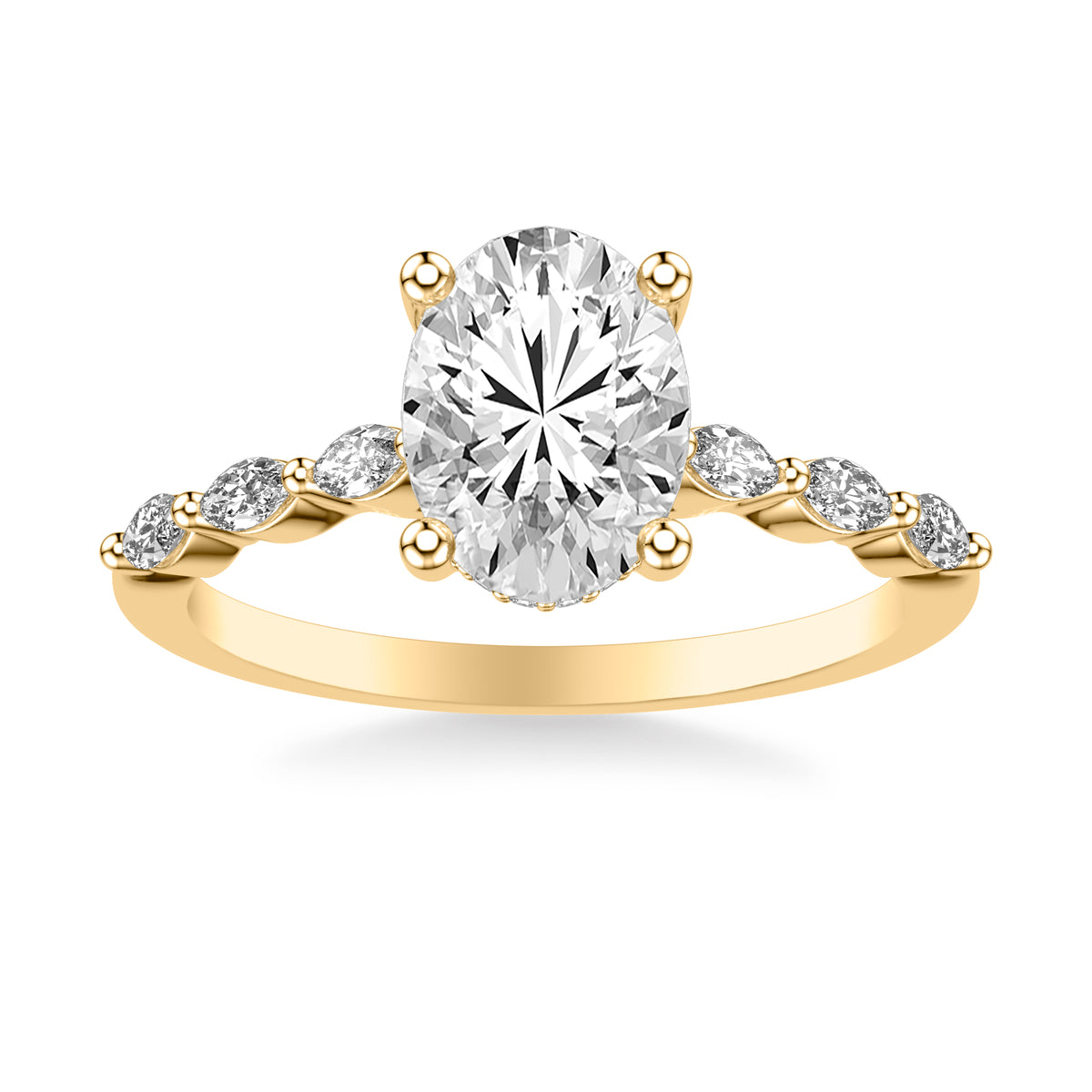Contemporary Engagement Ring with Marquise Diamonds with Shared Prongs and Hidden Diamond Details
