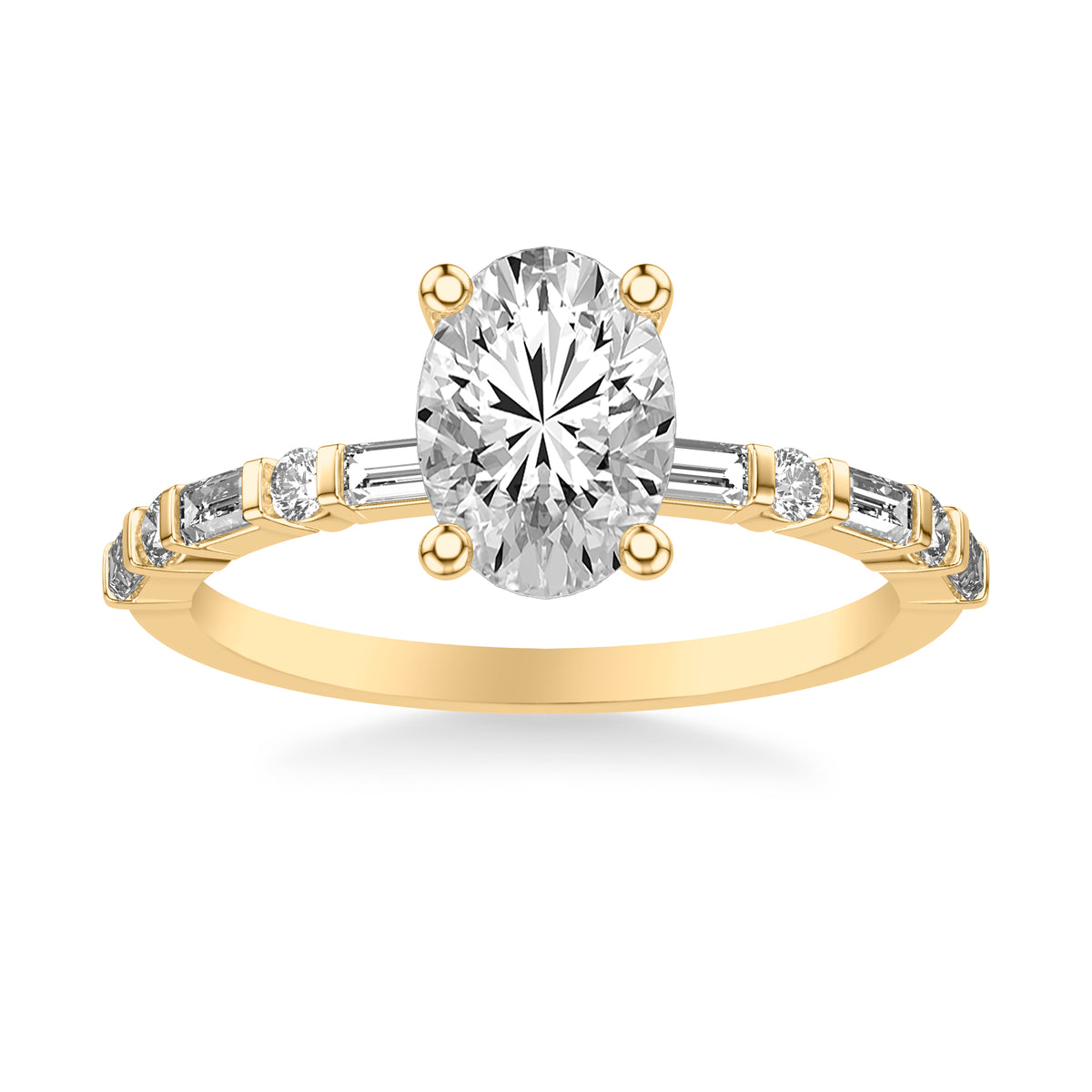 Contemporary Engagement Ring with Alternating Baguette and Round Diamond Shank