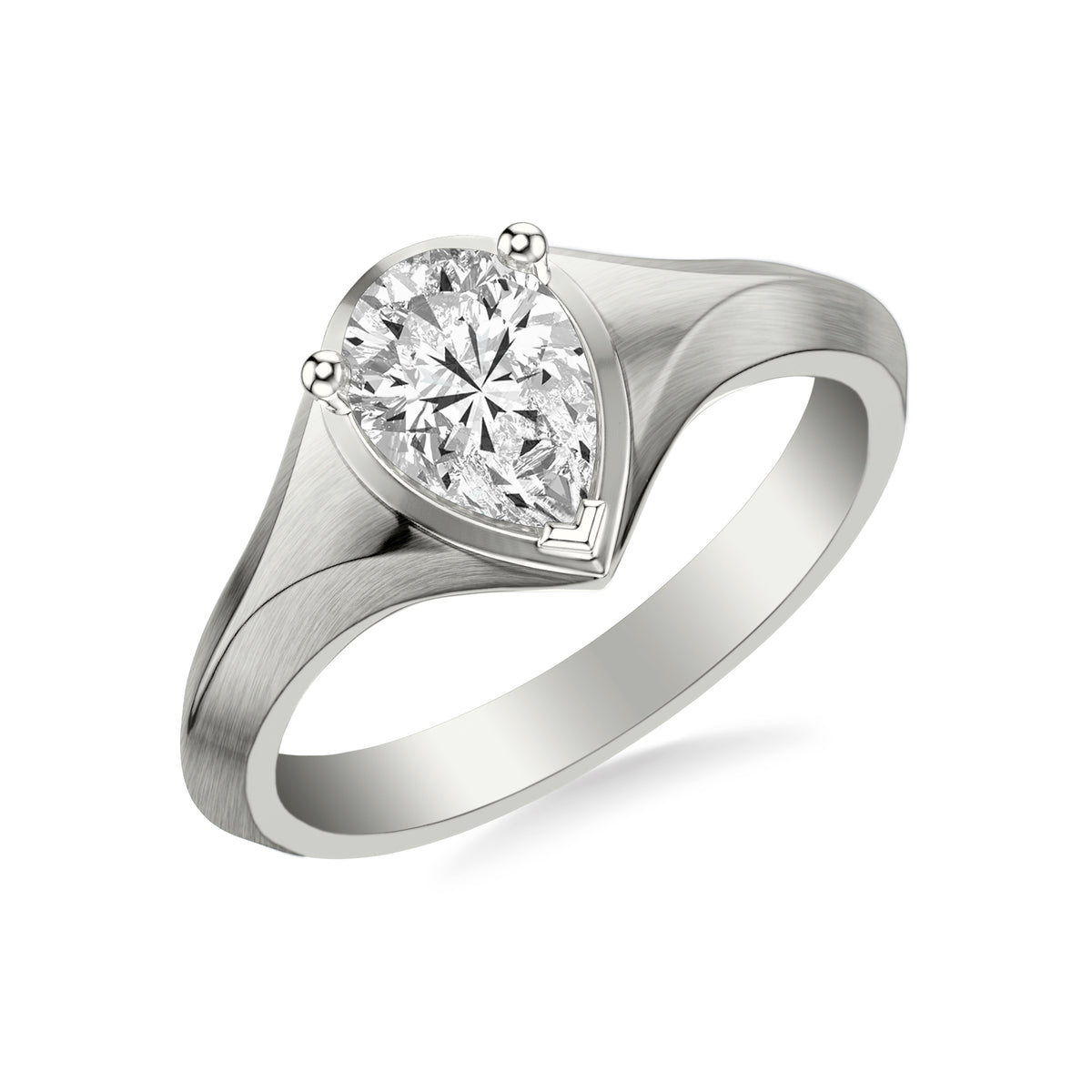 Contemporary Engagement Ring with Tapered Knife Edge and Satin Finish Band