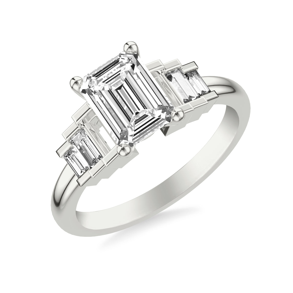 Diamond Engagement Ring with Diamond Baguette Sides