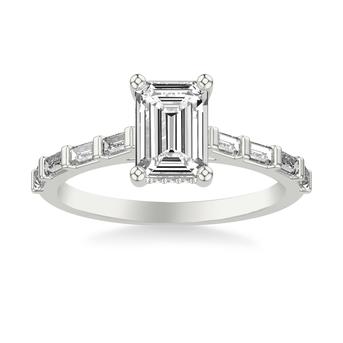 Contemporary Engagement Ring with Baguette Diamond Shank