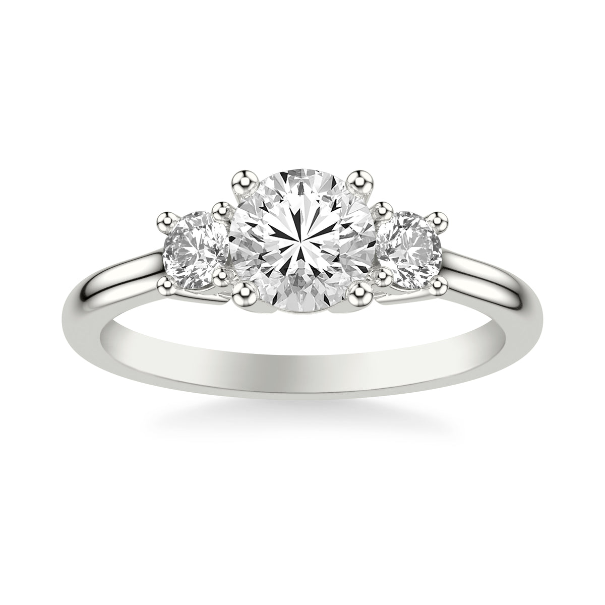 Classic Three Stone Engagement Ring with Round Diamonds and Polished Shank