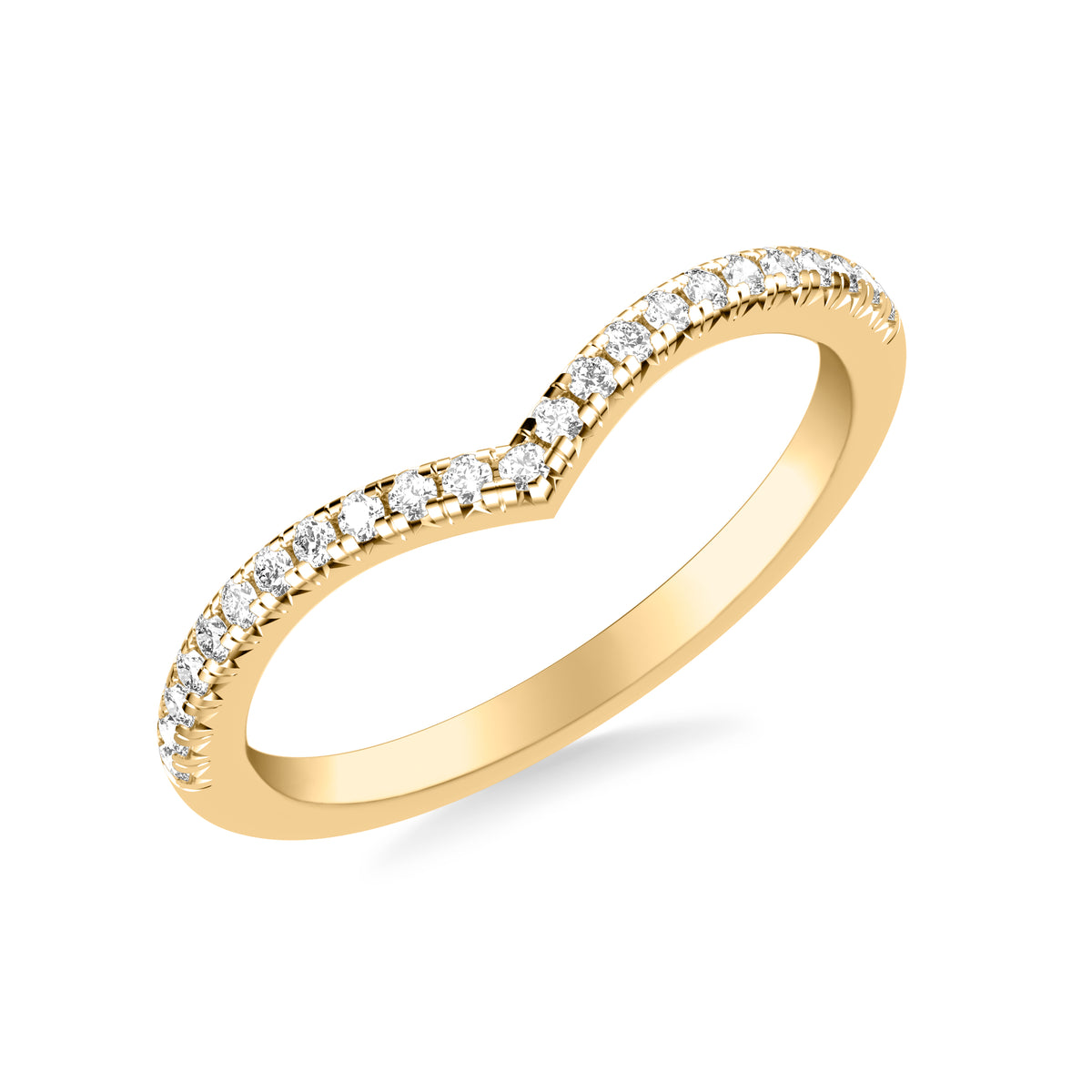 Classic V Curved Wedding Band with Round Diamonds