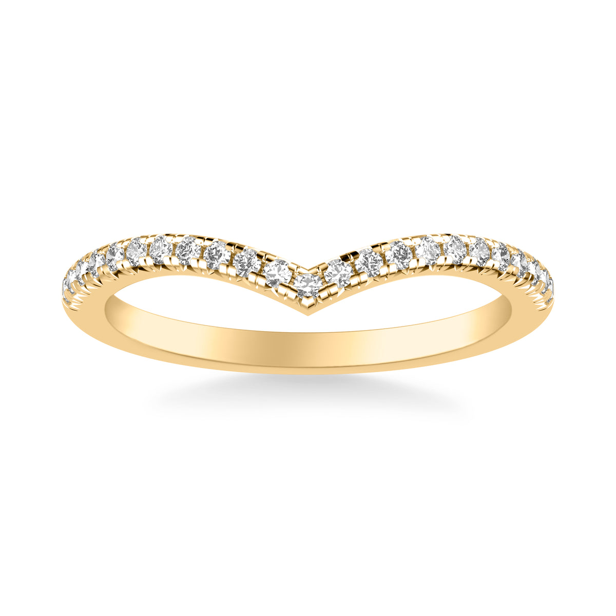 Classic V Curved Wedding Band with Round Diamonds