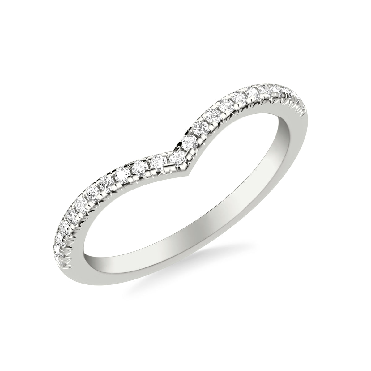 Classic V Curved Wedding Band with Round Diamonds