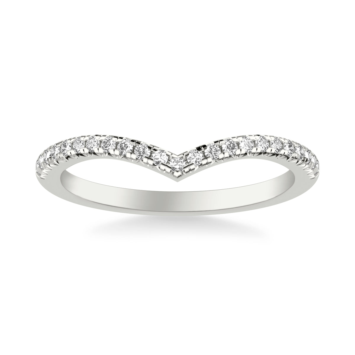 Classic V Curved Wedding Band with Round Diamonds