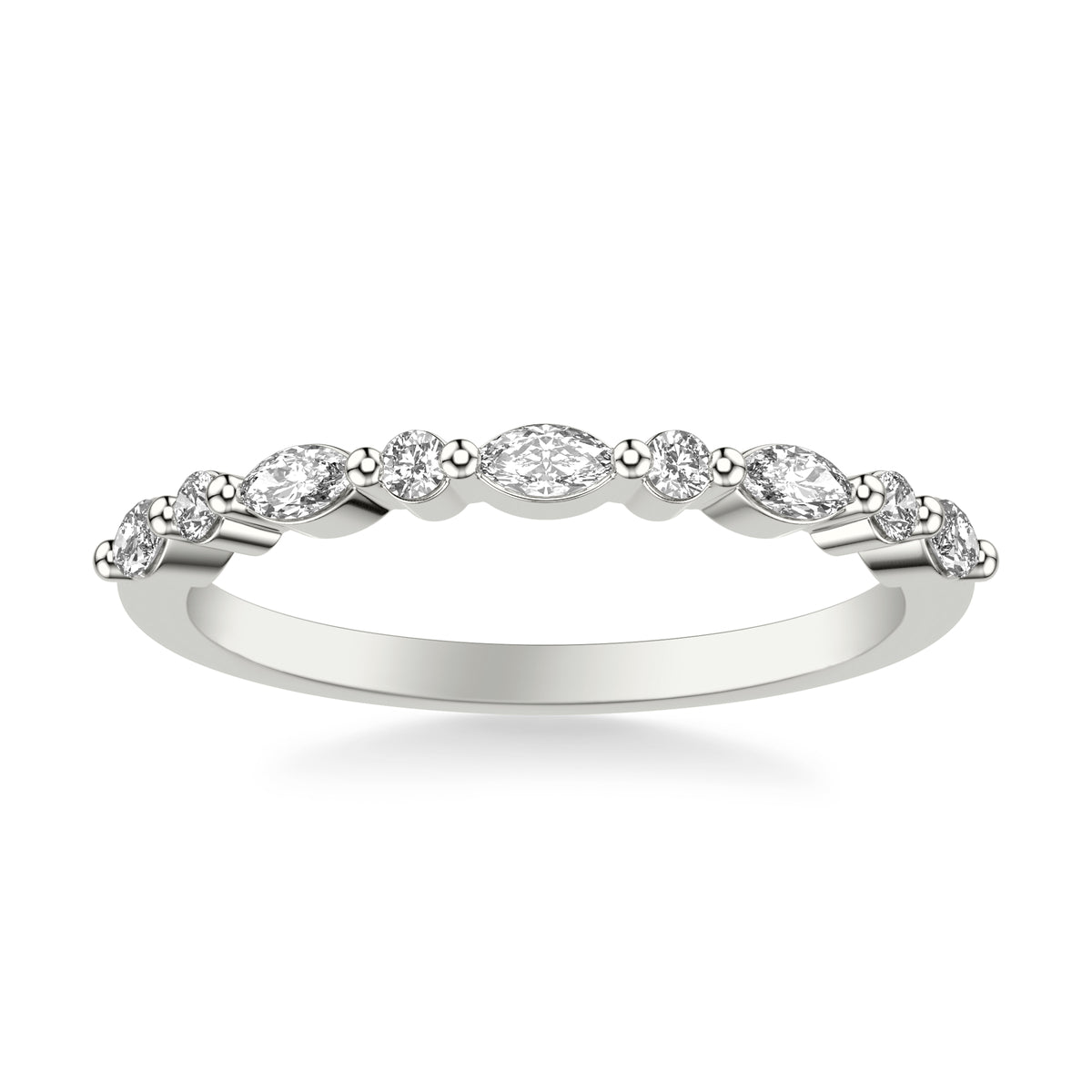 Contemporary Wedding Band with Alternating Round and Marquise Diamonds with Shared Prongs