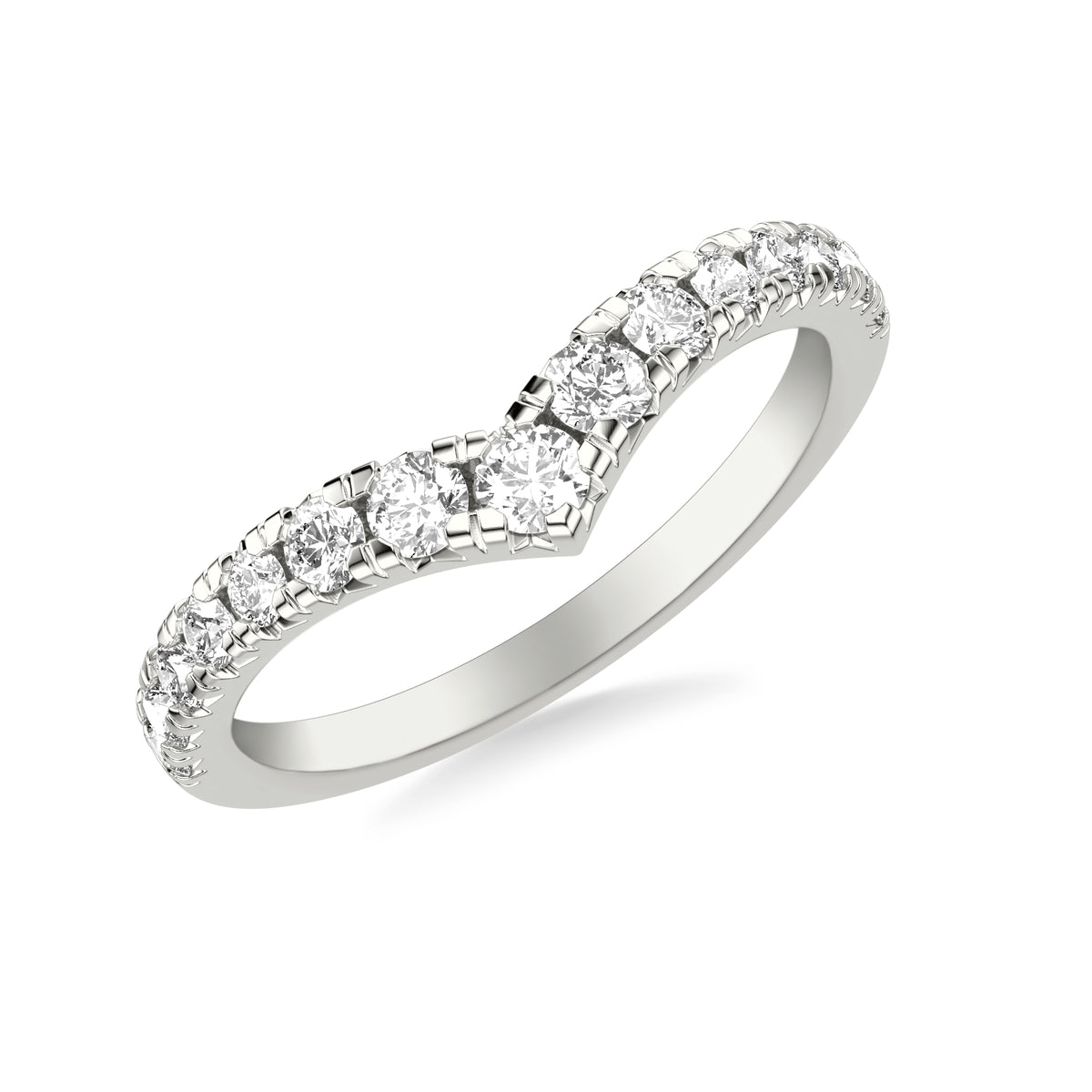 Classic V Curved Wedding Band with Round Diamonds