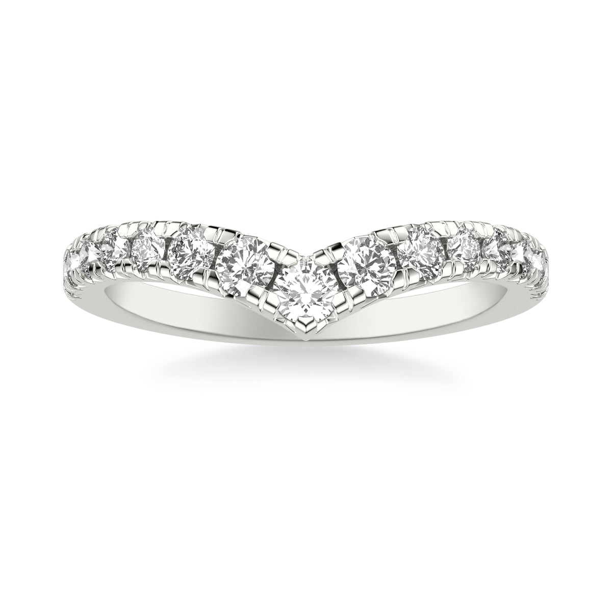 Classic V Curved Wedding Band with Round Diamonds