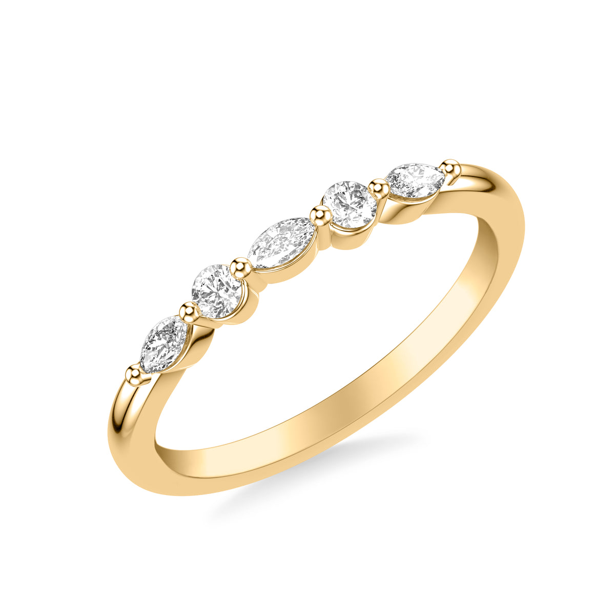 Contemporary Wedding Band with Marquise and Round Diamonds with Shared Prongs