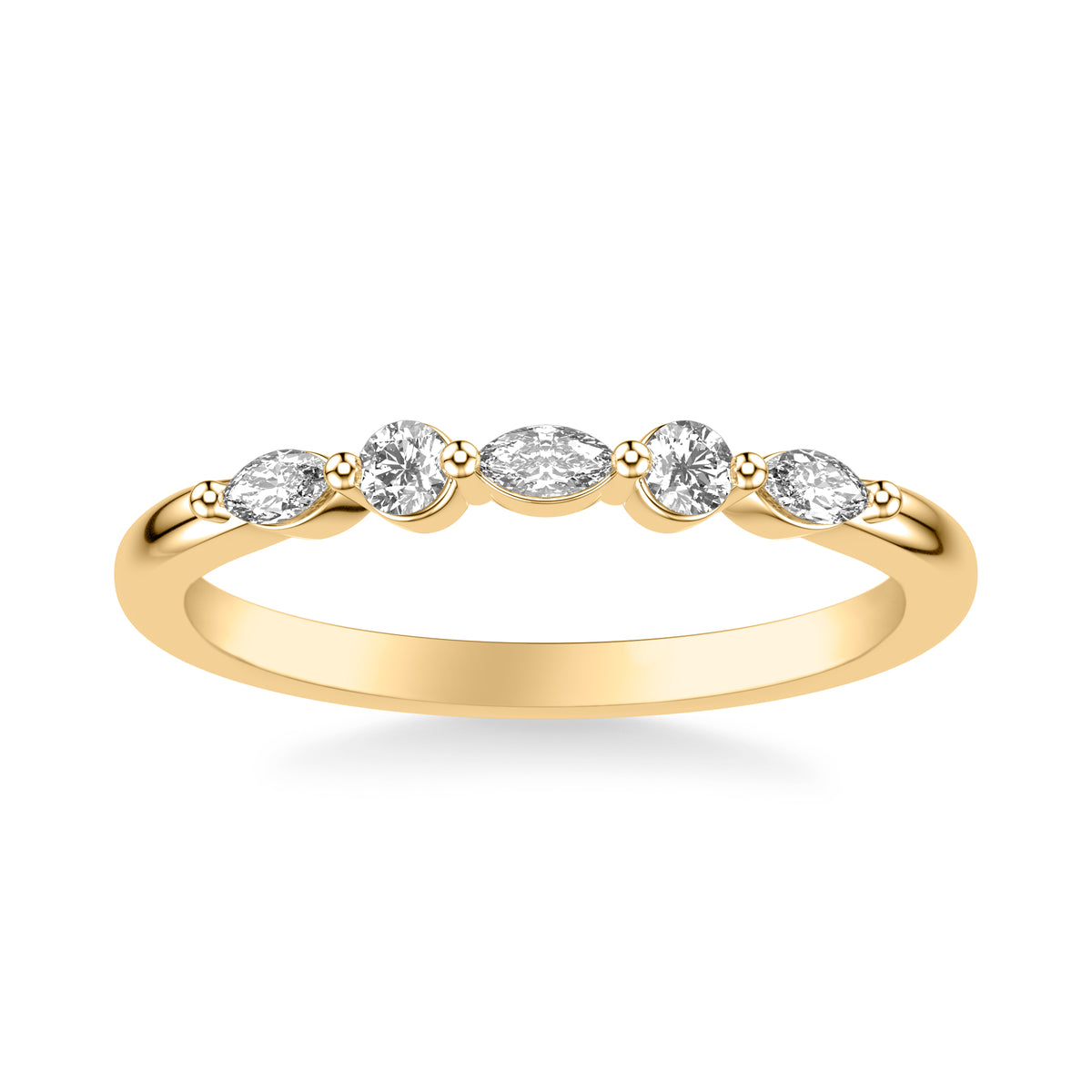 Contemporary Wedding Band with Marquise and Round Diamonds with Shared Prongs