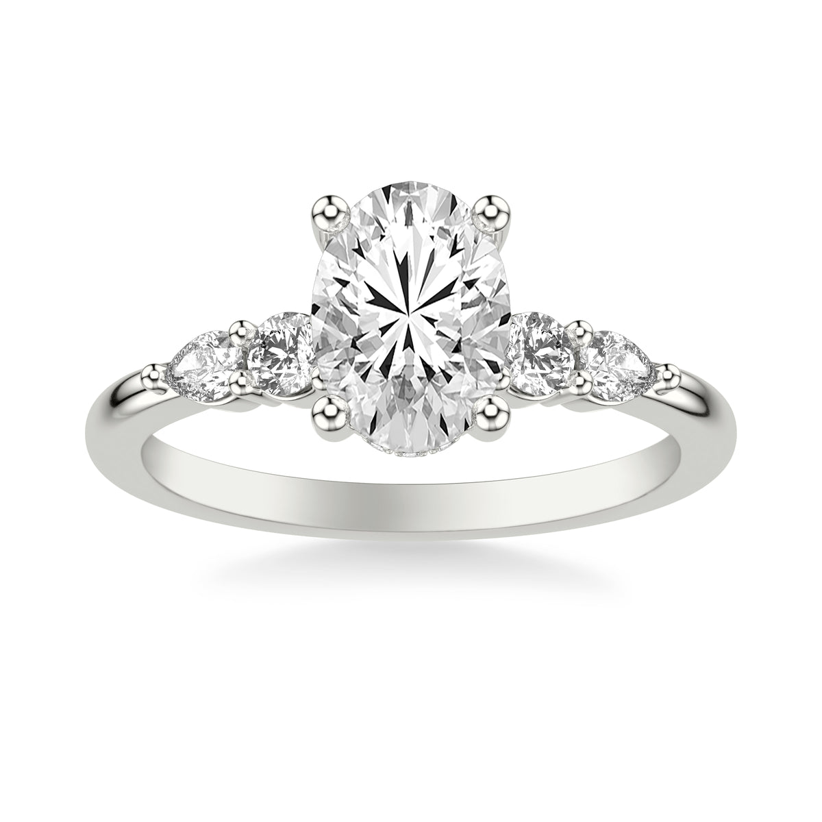 Contemporary Engagement Ring with Round and Pear Diamonds with Shared Prongs