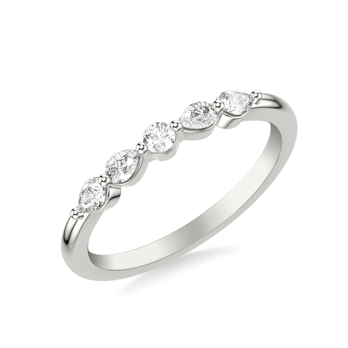 Contemporary Wedding Band with Marquise and Round Diamonds with Shared Prongs