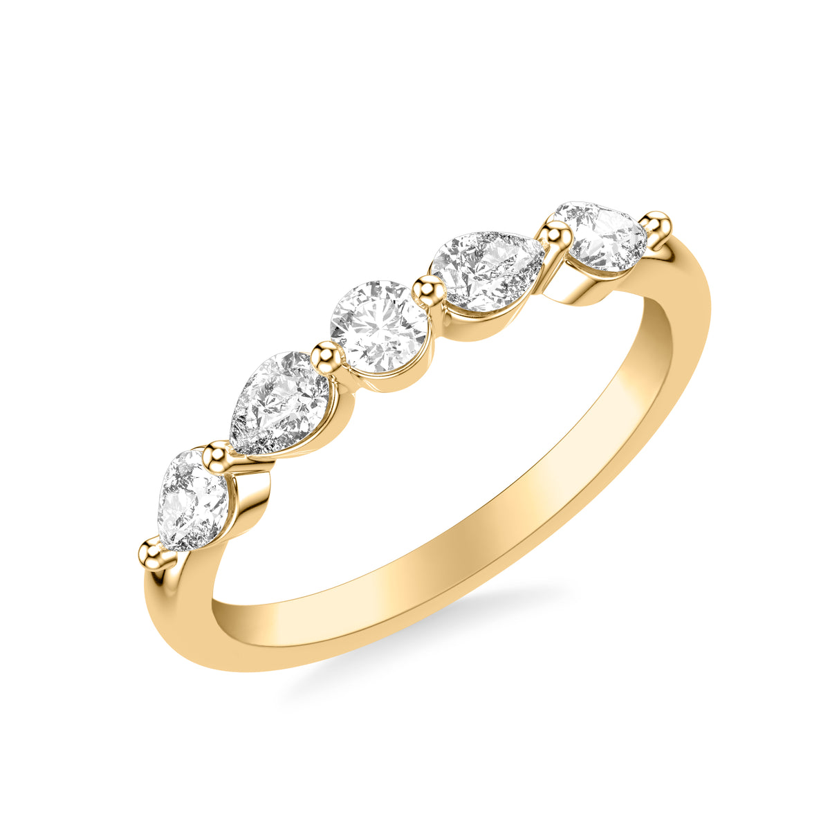 Contemporary Wedding Band with Alternating Pear and Round Diamonds with Shared Prongs