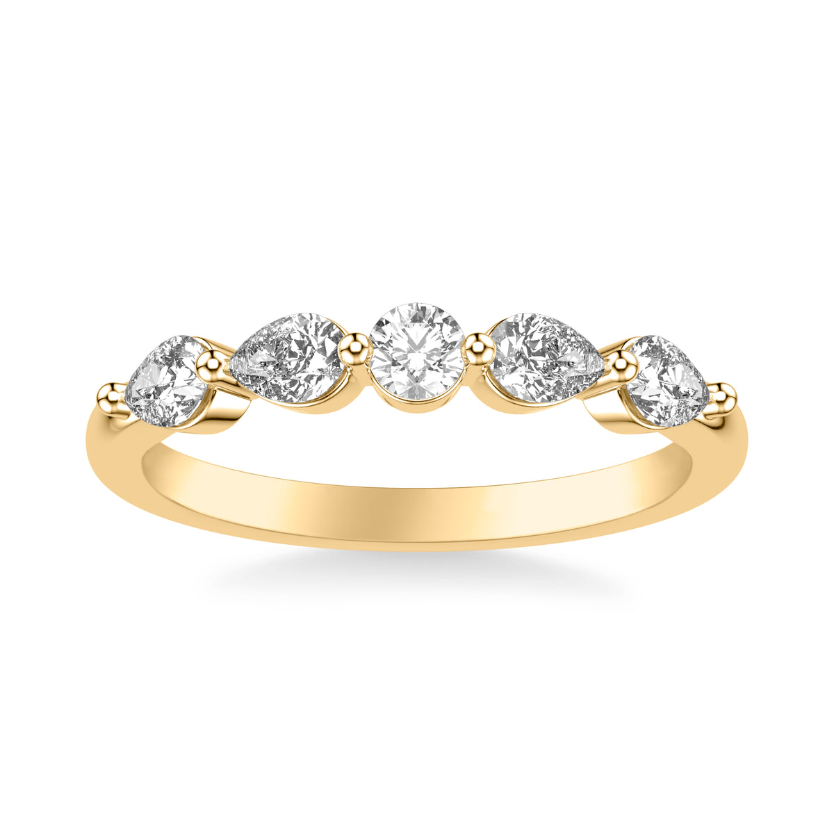 Contemporary Wedding Band with Alternating Pear and Round Diamonds with Shared Prongs