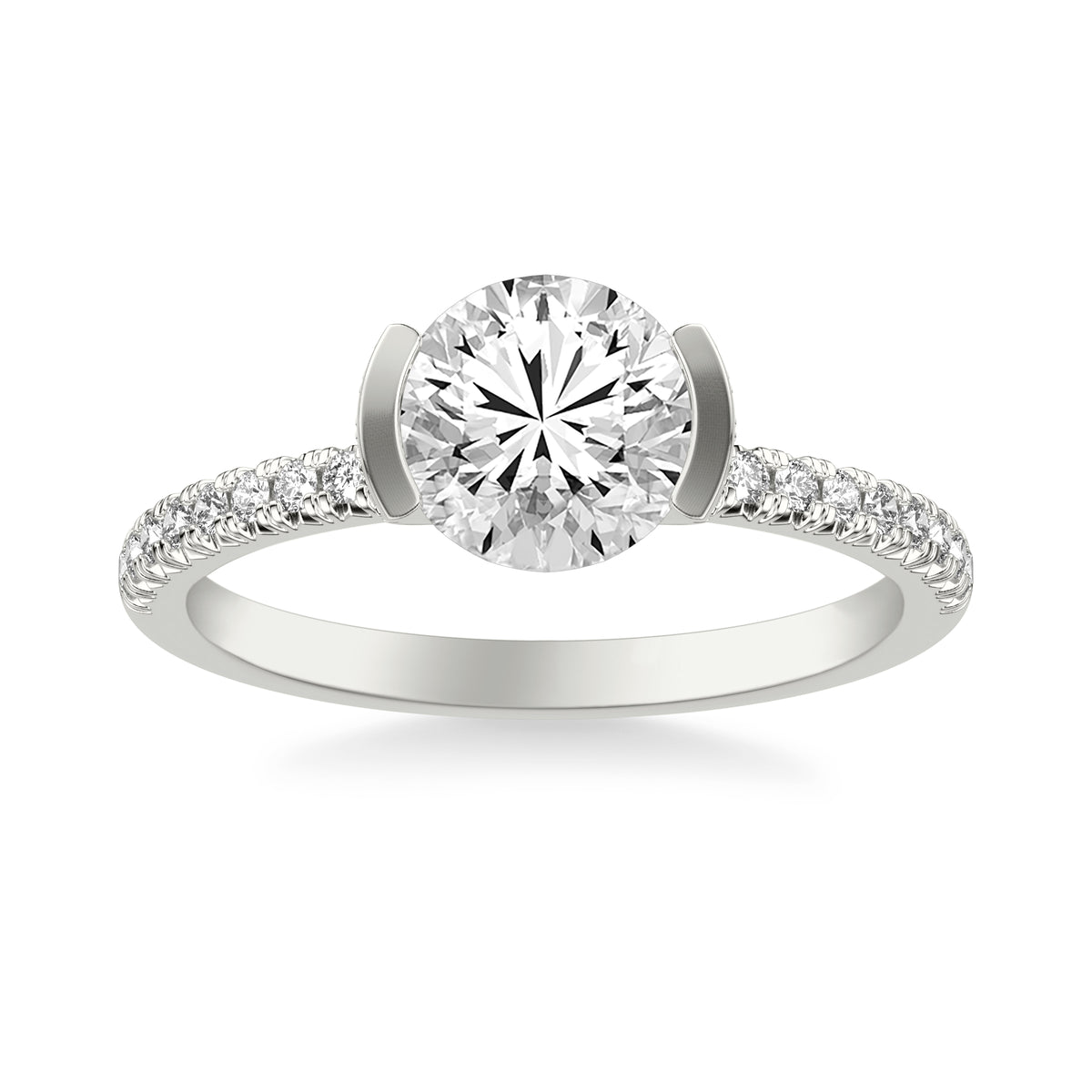 Contemporary Half Bezel Solitaire Diamond Engagement Ring with Polished Shank and Hidden Diamond Details