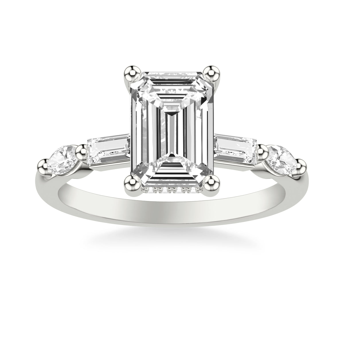 Contemporary Engagement Ring with Hidden Diamond Halo and Mixed Fancy Baguette and Marquise Diamond Shank