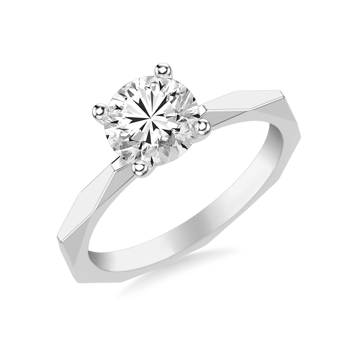 Contemporary Solitaire Engagement Ring with Geometric Faceted Shank