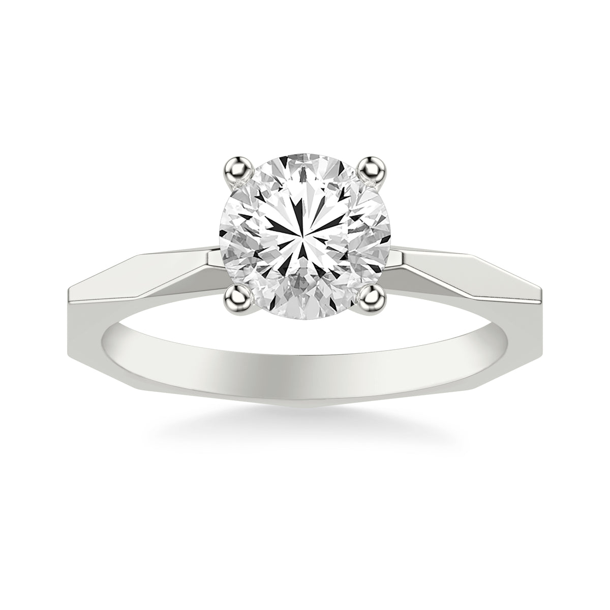 Contemporary Solitaire Engagement Ring with Geometric Faceted Shank