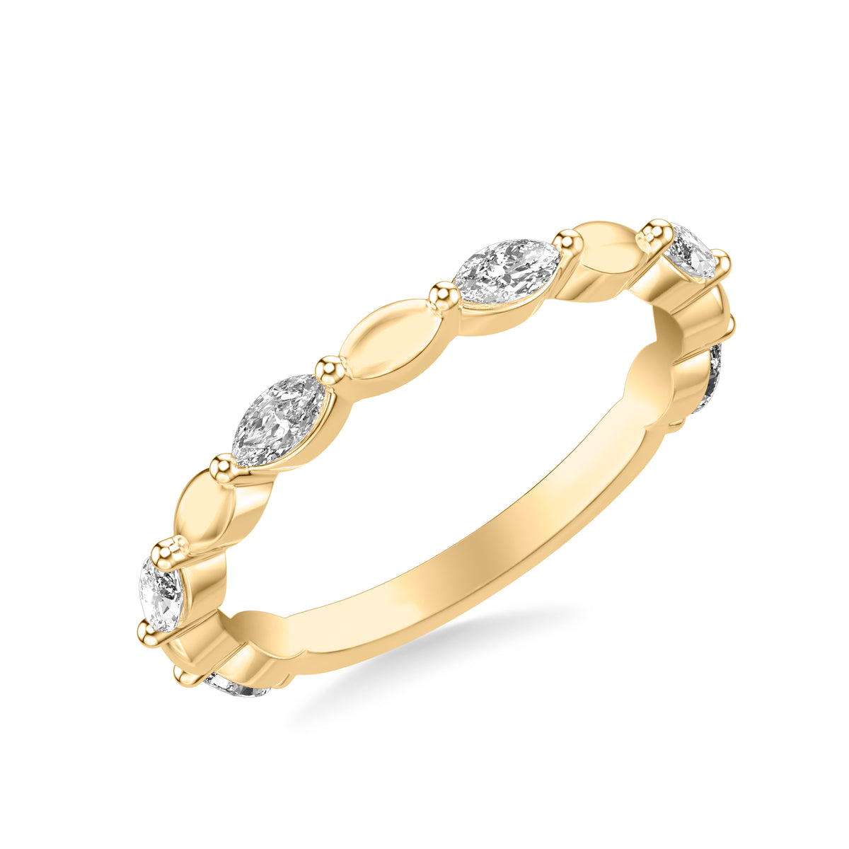 Contemporary Wedding Band with Alternating Marquise Diamond with Organic Marquise Shaped Bead Band