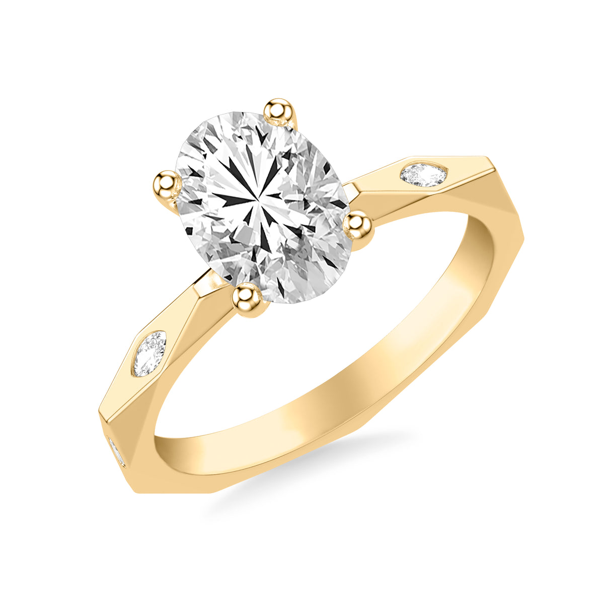 Contemporary Engagement Ring with Bezel Set Marquise Diamond and Geometric Faceted Shank