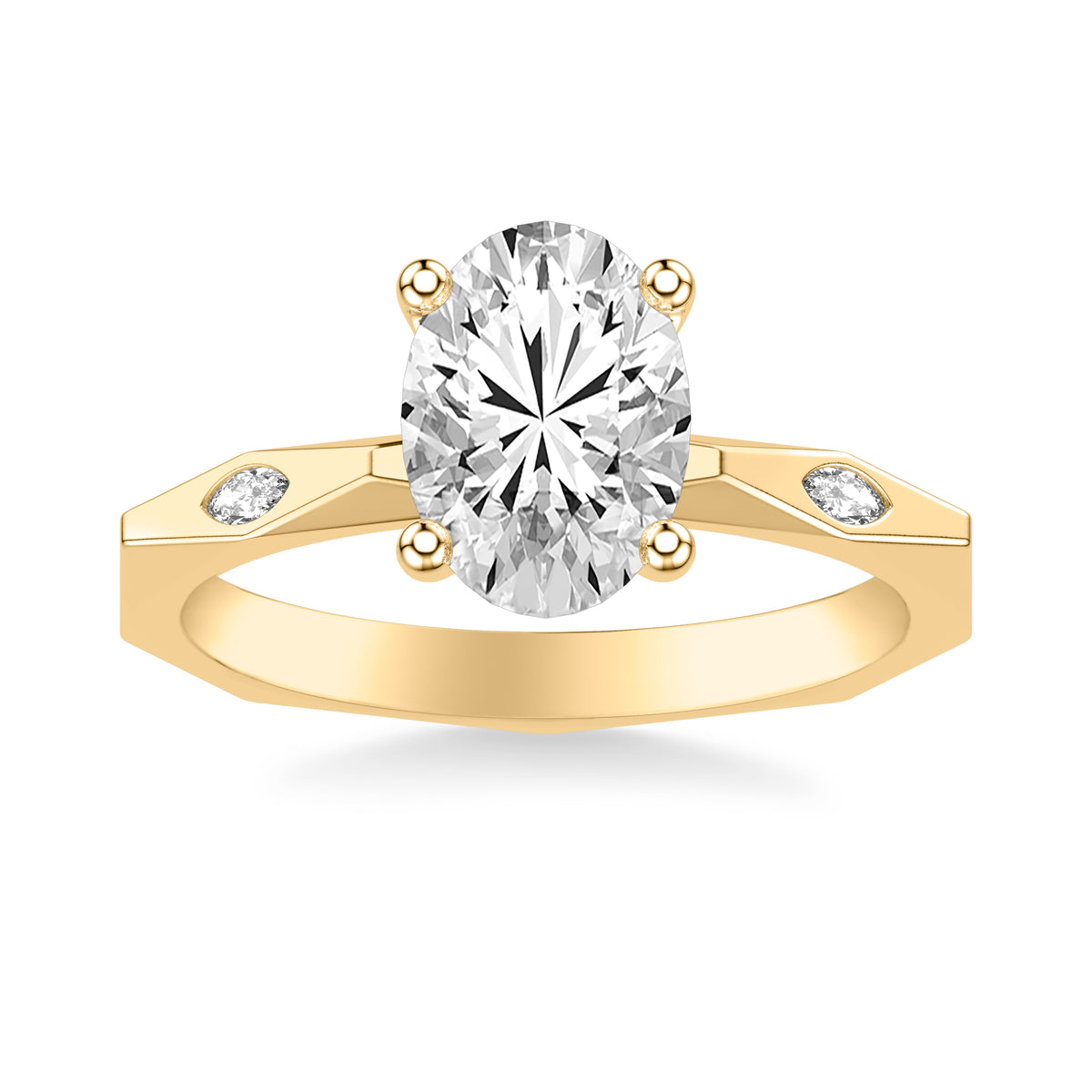 Contemporary Engagement Ring with Bezel Set Marquise Diamond and Geometric Faceted Shank