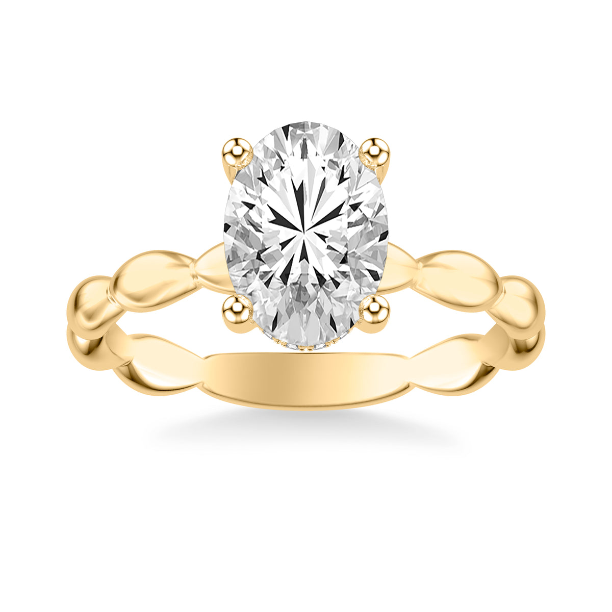 Contemporary Solitaire Engagement Ring with Organic Marquise Shaped Bead Polished Shank