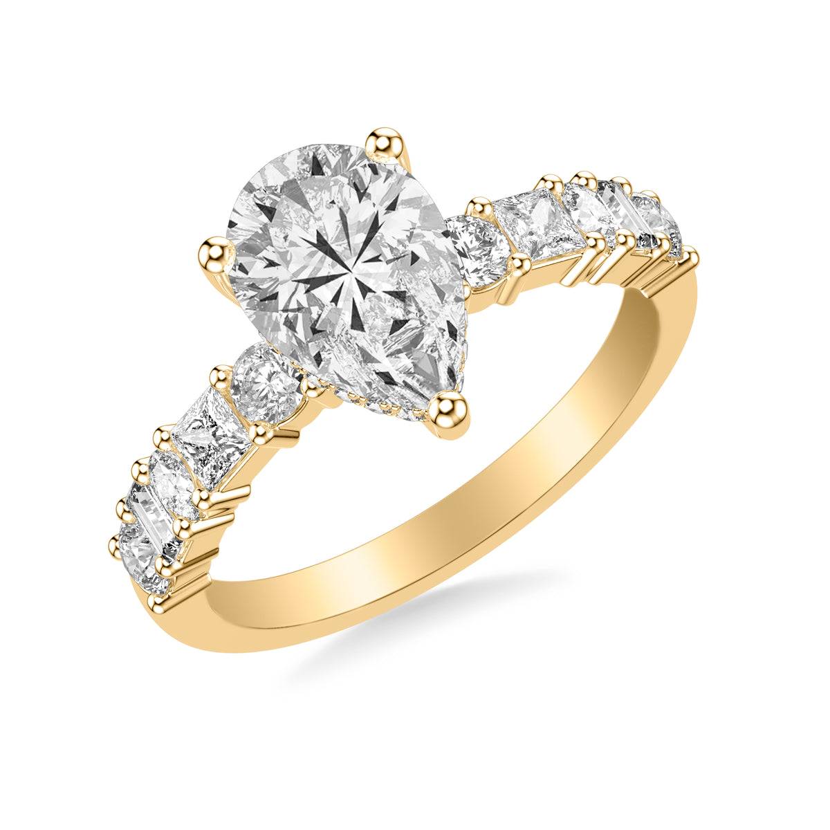 Contemporary  Engagement Ring with Mixed Fancy Shaped Diamonds
